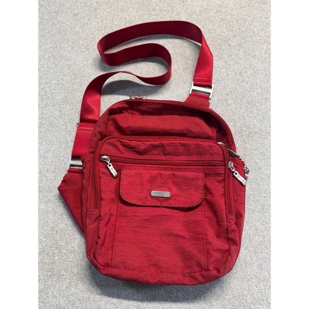 Baggallini Red Nylon Crossbody Bag Multi Pocket Travel Organizer Purse Gorpcore